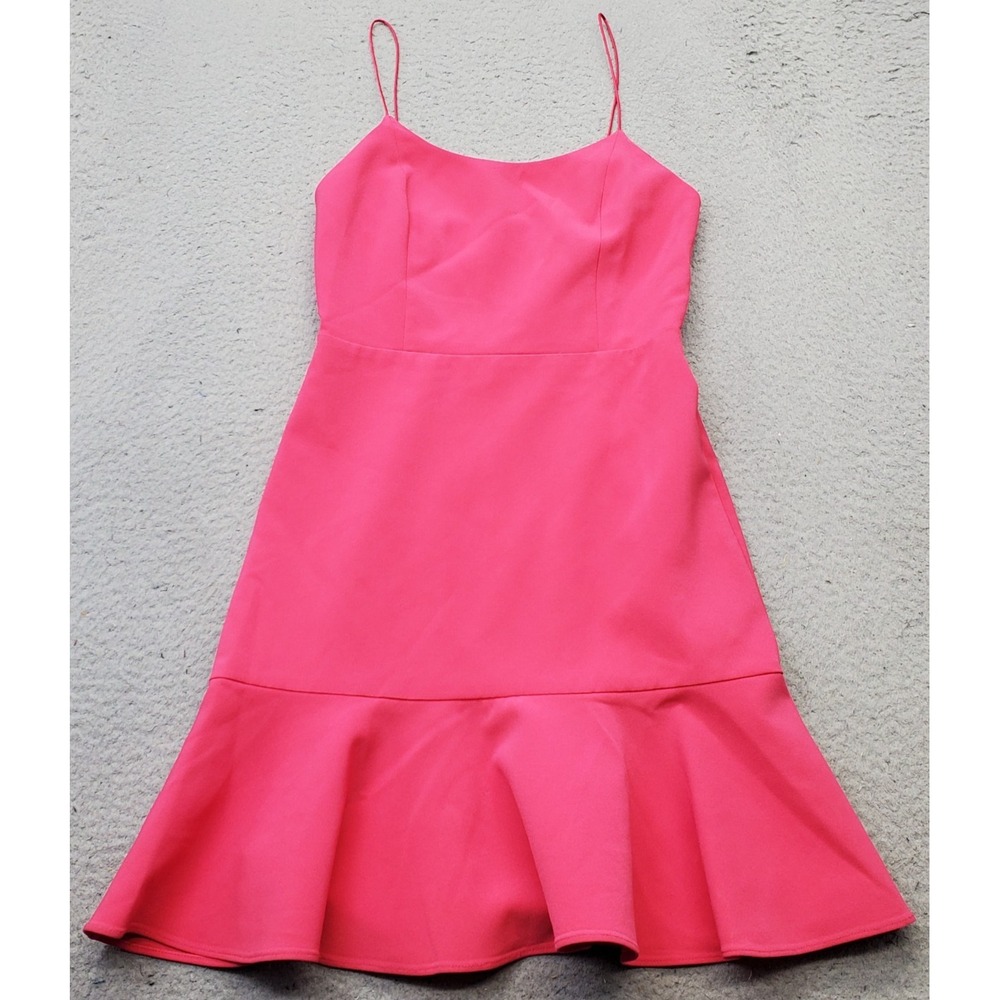 Alice + Olivia Andalasia Mini Dress Womens 0 Pink Flounce-Hem Spaghetti Straps